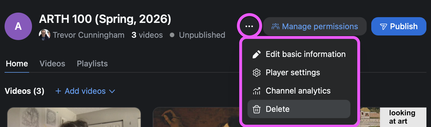 A screenshot of the Zoom channel header with the ellipsis menu open