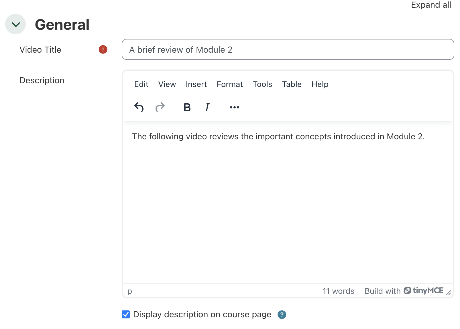 A screenshot highlighting the Zoom Video resource general settings