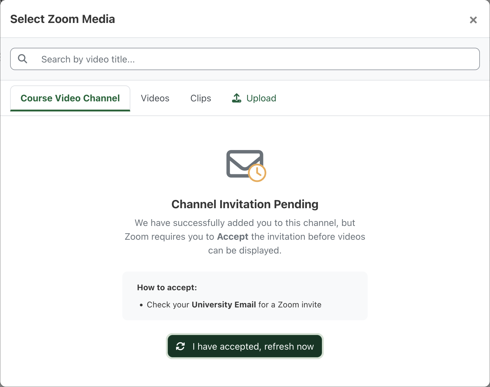 A screenshot of the Zoom Video Channel invite message