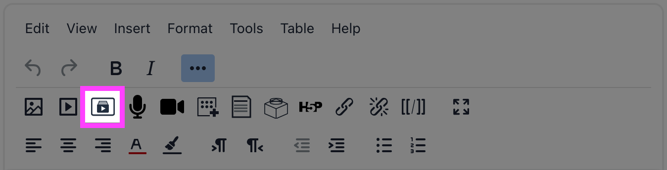 A screenshot highlighting the Zoom Video button in the TinyMCE editor