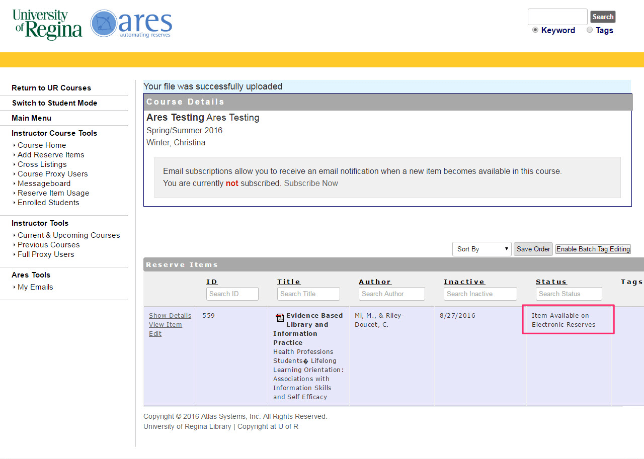 Ares - Item available in electronic reserves