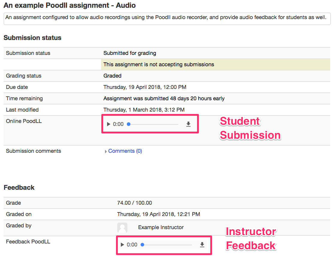 Poodll Assignment Audio Overview