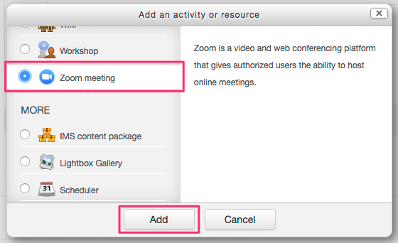 Add the Zoom activity