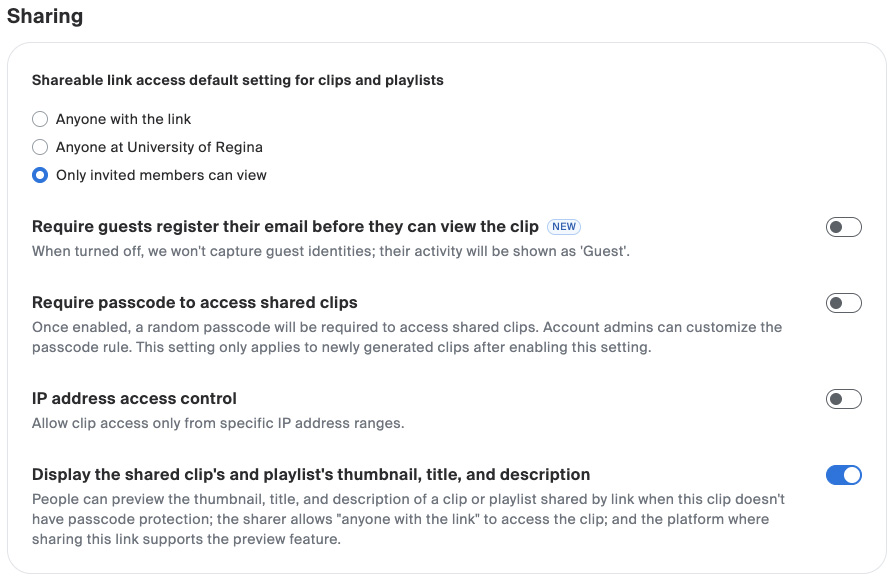 Setting the default sharing permissions for your Clips