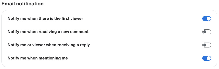 The first view notification email preference