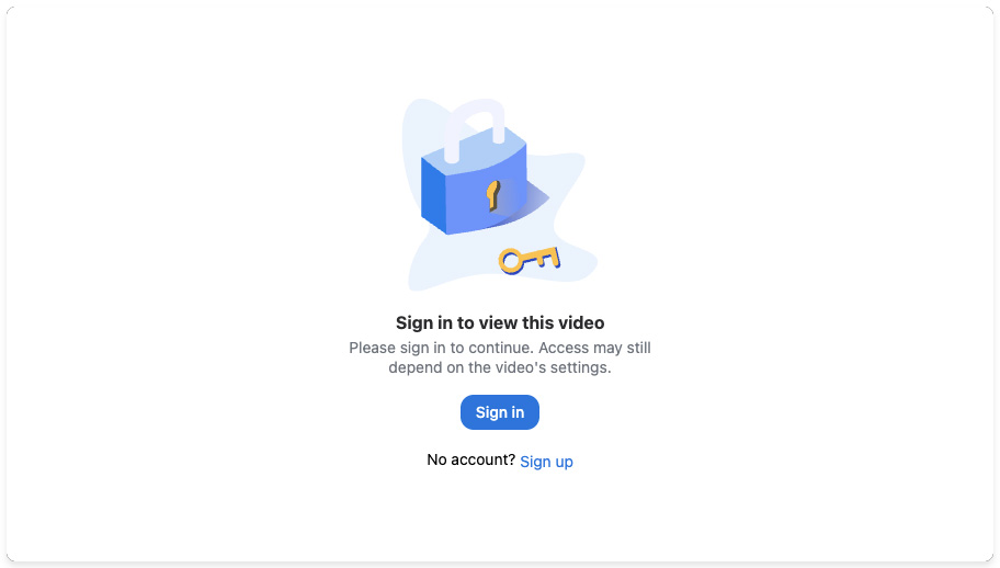 A Zoom video asking the user to sign in to view the video