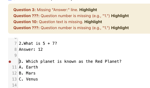 error highlight
