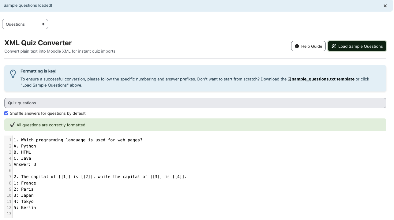 Sample Questions Loaded