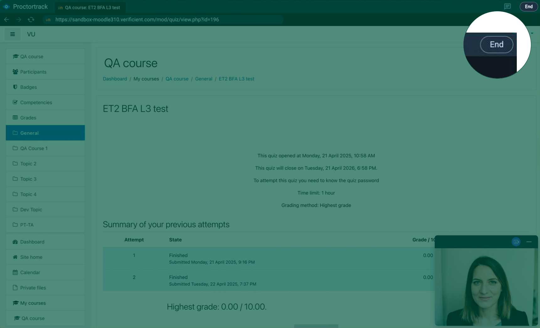 An example of a live assessment beginning.
