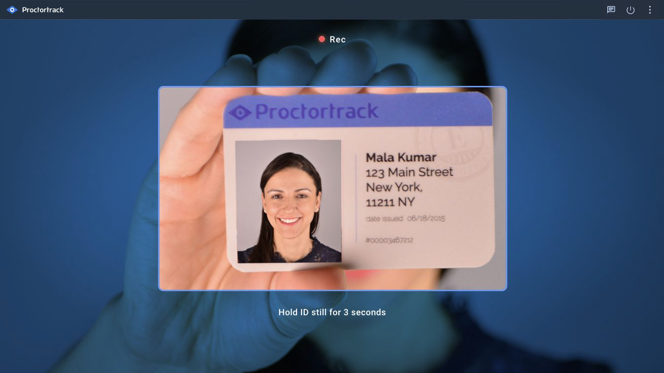 A Proctortrack ID card scan in progress.