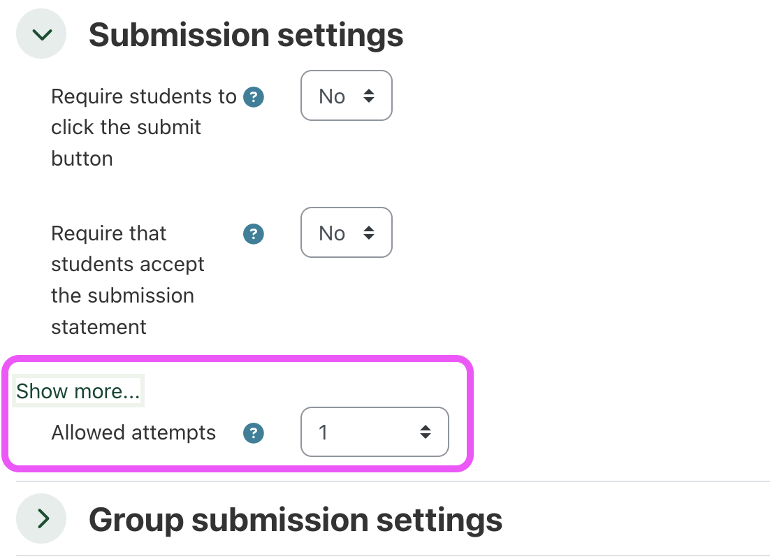 A screenshot of the additonal attempts assignment setting