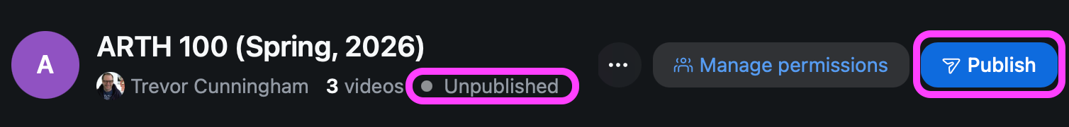 A screenshot of the Publish button for a course channel in the Zoom App or web portal