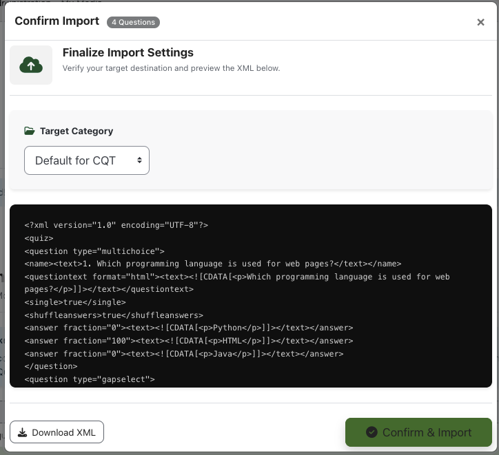 Confirm Import Window
